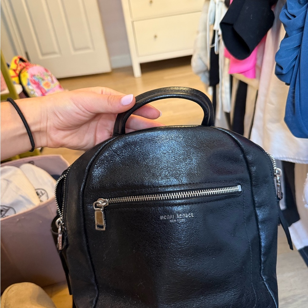 Henri Bendel Black Leather Mini Backpack